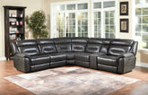 Gray Faux Leather Power Reclining L Shaped Six Piece Corner Sectional With Console